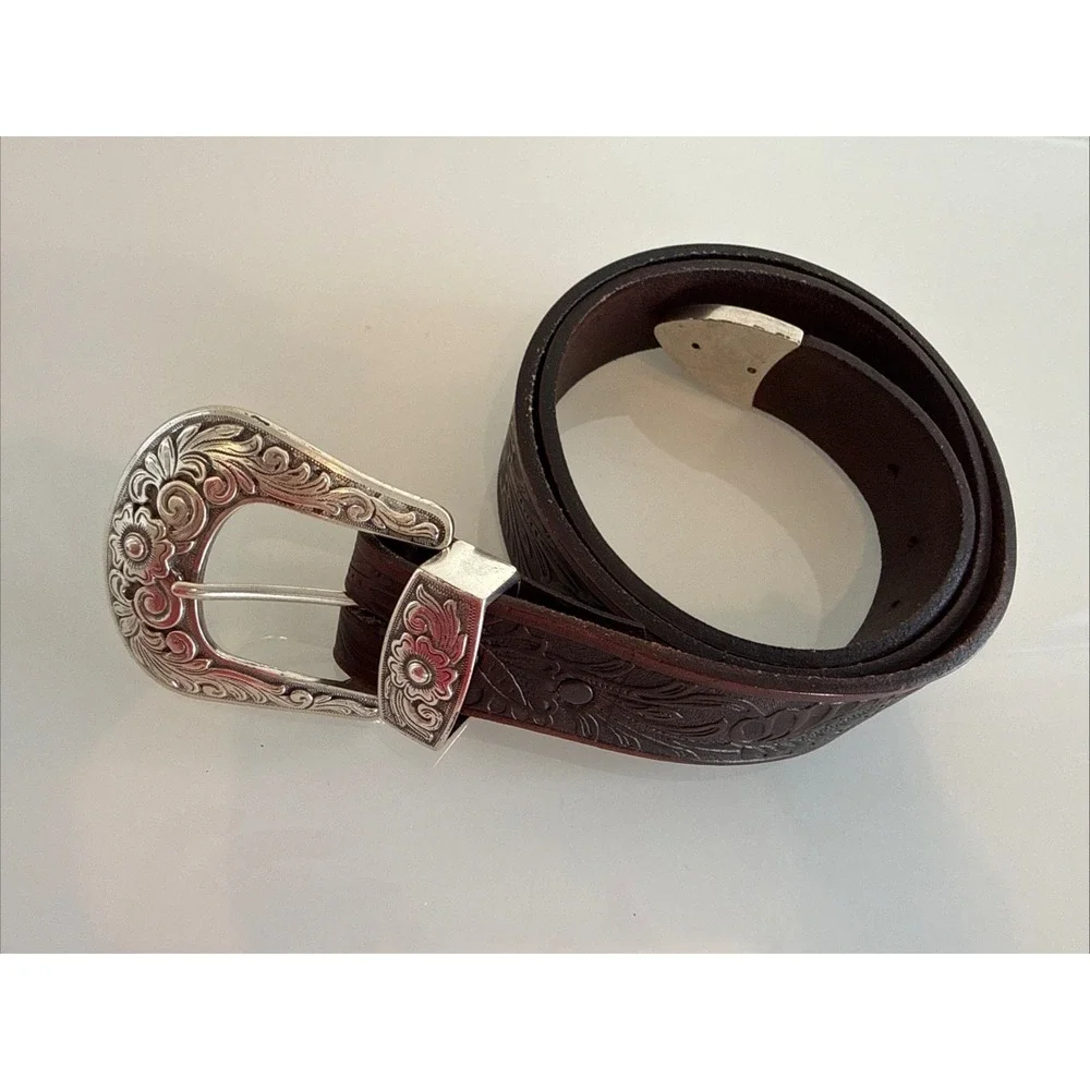 Beautiful Mens Western Embossed Leather Belt Size 40 Marked 2006 By IVAN